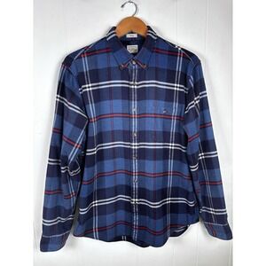 J.‎ Crew Cotton Shirting Slim Mens Large Blue Plaid Flannel Elbow Patch Shirt